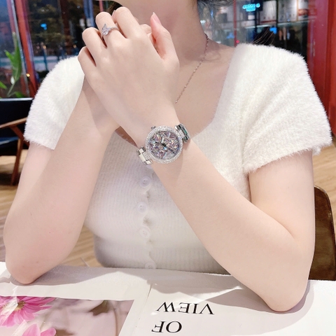 Melissa Mặt Xoay |Nữ Giới |Đính Pha Lê Màu |Dây Kim Loại |Máy Pin (Quartz) |Size 35mm