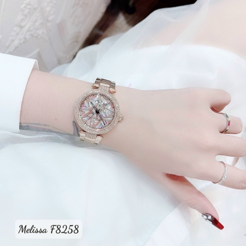 Melissa Mặt Xoay |Nữ Giới |Đính Pha Lê Màu |Dây Kim Loại Rose Gold |Máy Pin (Quartz) |Size 35mm