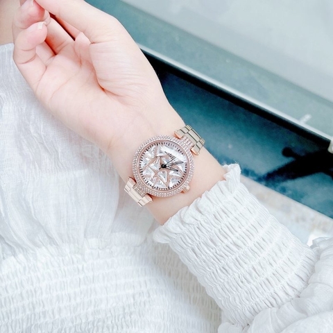 Melissa Mặt Xoay |Nữ Giới |Đính Pha Lê Trắng |Dây Kim Loại Rose Gold |Máy Pin (Quartz) |Size 35mm