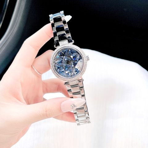 Melissa Mặt Xoay |Nữ Giới |Đính Pha Lê Xanh |Dây Kim Loại |Máy Pin (Quartz) |Size 35mm