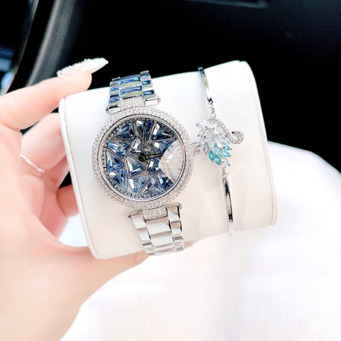 Melissa Mặt Xoay |Nữ Giới |Đính Pha Lê Xanh |Dây Kim Loại |Máy Pin (Quartz) |Size 35mm