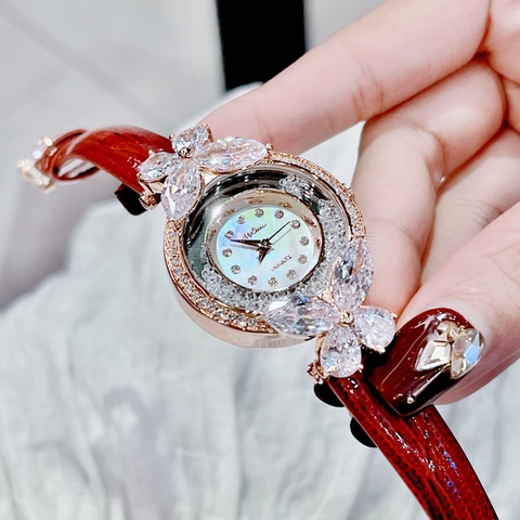 Melissa Hình Bướm |Nữ Giới |Pha Lê |Rose Gold |Dây Da Đỏ |Máy Pin (Quartz) |Size 30mm