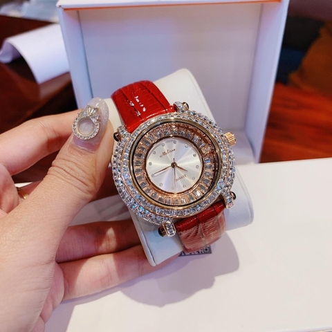 Melissa Rose Gold |Nữ Giới |Full Đá |Dây Da Đỏ |Máy Pin (Quartz) |Size 35mm