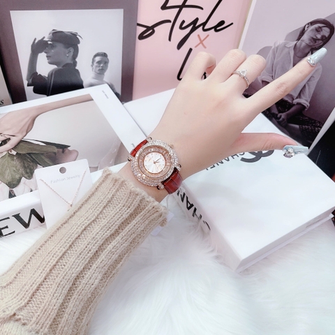 Melissa Rose Gold |Nữ Giới |Full Đá |Dây Da Đỏ |Máy Pin (Quartz) |Size 35mm