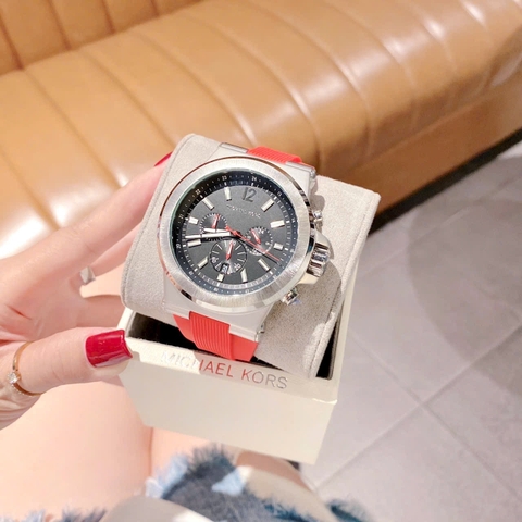 Michael Kors Dylan Chronograph |Nam Giới |Silver |Dây Sillicone Đỏ |Máy Pin (Quartz) |Size 48mm
