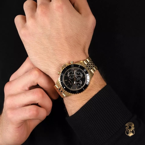 Michael Kors Bayville Chronograph |Nam Giới |Dây Kim Loại |Vàng Gold |Mặt Đen |Size Lớn 44mm