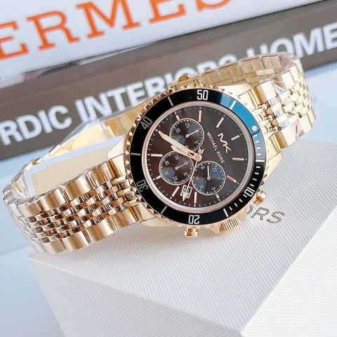 Michael Kors Bayville Chronograph |Nam Giới |Dây Kim Loại |Vàng Gold |Mặt Đen |Size Lớn 44mm