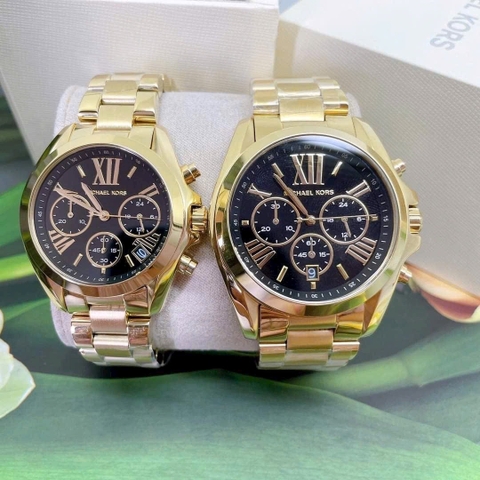 Michael Kors Bradshaw |Cặp Đôi |Mặt Đen |Dây Kim Loại Vàng Gold |Máy Pin (Quartz) |Size 42x36mm