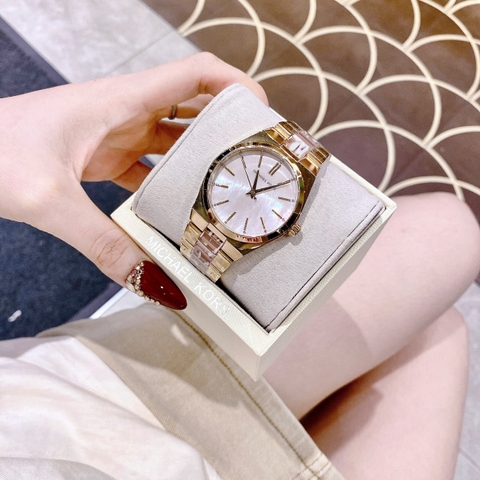 Michael Kors Channing |Nữ Giới |Mặt Xà Cừ |Dây Kim Loại Vàng Mix Acetate |Máy Pin (Quartz) |Size 36mm