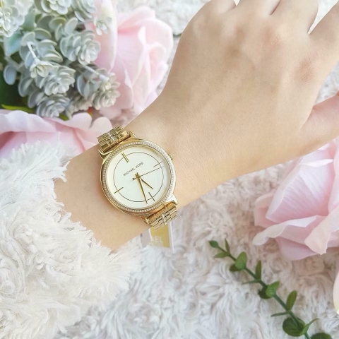 Michael Kors Cinthia |Nữ Giới |Đính Đá |Dây Kim Loại Vàng Gold |Máy Pin (Quartz) |Size 33mm