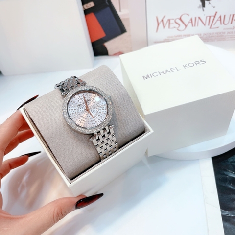 Michael Kors Darci |Nữ Giới |Mặt Trắng |Đính Đá |Dây Kim Loại Silver |Máy Pin (Quartz) |Size 39mm