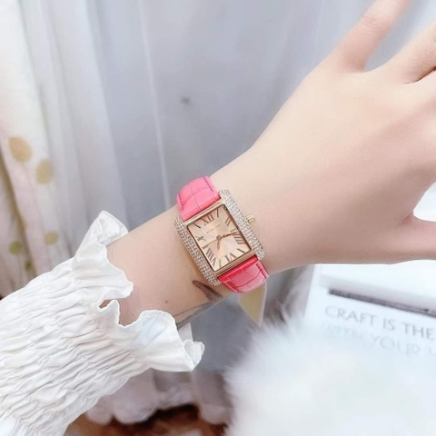 Michael Kors Emery |Nữ Giới |Mặt Chữ Nhật |Dây Da Hồng |Máy Pin (Quartz) |Size 33x37mm