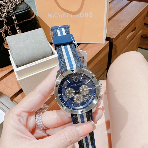 Michael Kors Brecken |Nam Giới |Chronograph |Dây Silicone Sọc Xanh |Máy Pin (Quartz) |Size 45mm