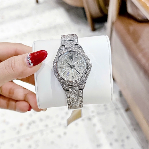 Micheal Kors Mini-Raquel |Nữ Giới |Mặt Full Pha Lê |Dây Kim Loại Silver |Máy Pin (Quartz) |Size 32mm