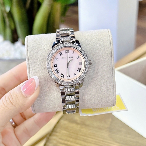 Micheal Kors Outlet Tibby |Nữ Giới |Mặt Màu Hồng |Dây Kim Loại Đính Đá |Máy Pin (Quartz) |Size 34mm