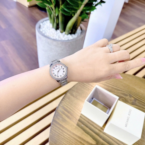 Micheal Kors Outlet Tibby |Nữ Giới |Mặt Màu Hồng |Dây Kim Loại Đính Đá |Máy Pin (Quartz) |Size 34mm