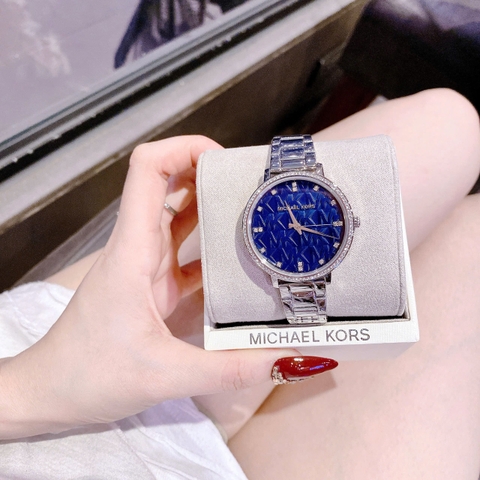 Micheal Kors Pyper |Nữ Giới |Mặt Đính Đá Xanh Dương |Dây Kim Loại Silver |Máy Pin (Quartz) |Size 36mm