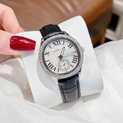 Micheal Kors Sage |Nữ Giới |Đính Đá Silver |Dây Da Màu Đen |Máy Pin (Quartz) |Size 36mm