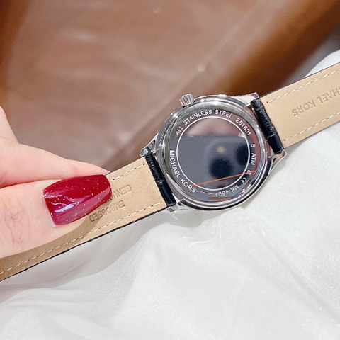 Micheal Kors Sage |Nữ Giới |Đính Đá Silver |Dây Da Màu Đen |Máy Pin (Quartz) |Size 36mm