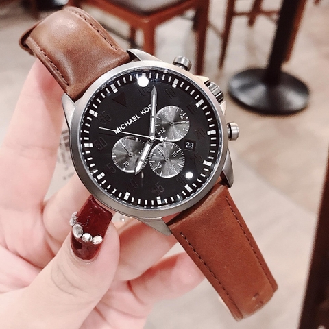 Michael Kors Gage Leather |Nam Giới |Mặt Đen |Dây Da Nâu |Máy Pin (Quartz) |Size Lớn 45mm
