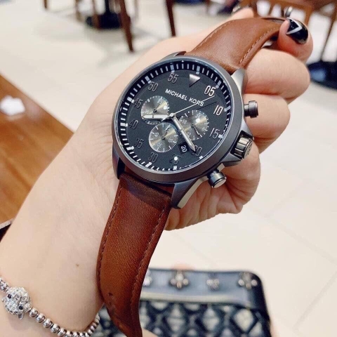 Michael Kors Gage Leather |Nam Giới |Mặt Đen |Dây Da Nâu |Máy Pin (Quartz) |Size Lớn 45mm