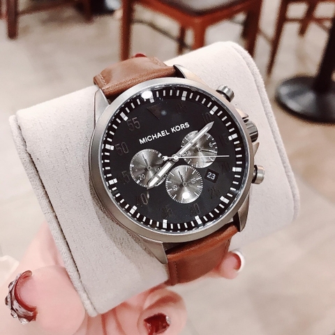 Michael Kors Gage Leather |Nam Giới |Mặt Đen |Dây Da Nâu |Máy Pin (Quartz) |Size Lớn 45mm
