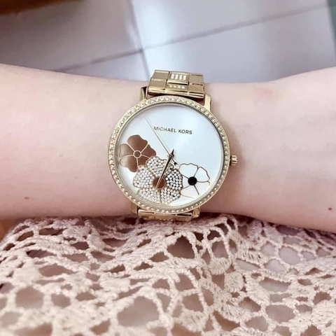 Michael Kors Jaryn |Nữ Giới |Mặt In Hoa |Dây Kim Loại Vàng Gold |Máy Pin (Quartz) |Size 38mm
