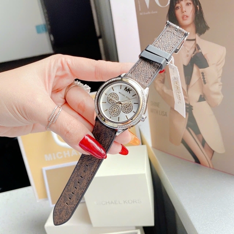 Michael Kors Jessa |Unisex |Demi Vàng |Dây Silicone Nâu Bọc Da |Máy Pin (Quartz) |Size 40mm
