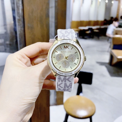 Michael Kors Jessa |Unisex |Vàng Gold |Dây Silicone Trắng Bọc Da |Máy Pin (Quartz) |Size 40mm