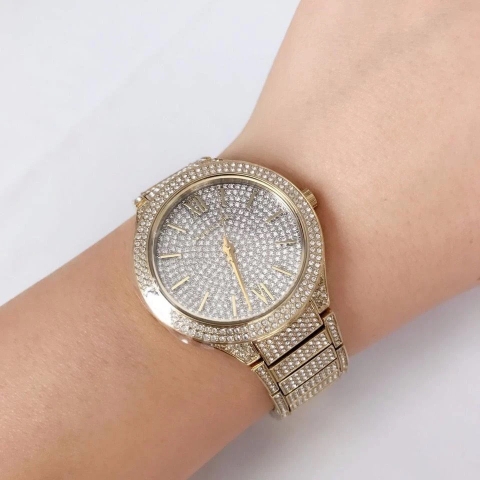 Michael Kors Kerry |Unisex |Mặt Full Đá |Vàng Gold |Dây Kim Loại |Máy Pin |Size Lớn 38mm