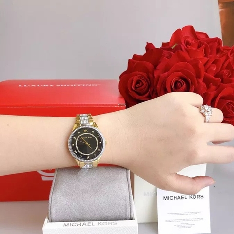 Michael Kors Lauryn |Nữ Giới |Mặt Tròn Đen |Dây Kim Loại Vàng Gold |Máy Pin |Size Vừa 33mm