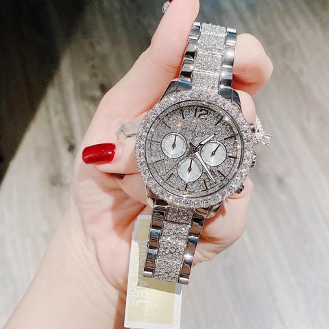 Michael Kors Layton |Nữ Giới |Trắng Silver |Full Đá |Dây Kim Loại |Máy Pin |Size Lớn 42mm
