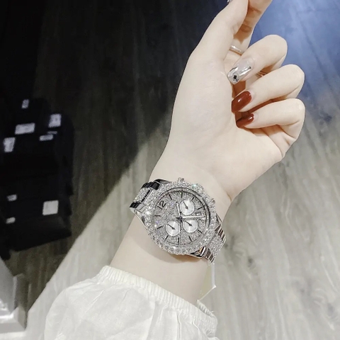 Michael Kors Layton |Nữ Giới |Trắng Silver |Full Đá |Dây Kim Loại |Máy Pin |Size Lớn 42mm