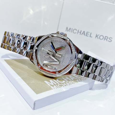 Michael Kors Lennox |Nữ Giới |Trắng Silver |Mặt Đính Đá |Dây Kim Loại |Máy Pin |Size Lớn 37mm