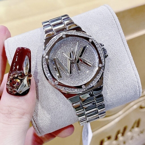 Michael Kors Lennox |Nữ Giới |Trắng Silver |Mặt Đính Đá |Dây Kim Loại |Máy Pin |Size Lớn 37mm