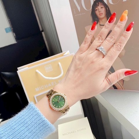 Michael Kors Lenox |Nữ Giới |Vàng Gold |Mặt Xanh Lá |Dây Kim Loại |Máy Pin |Size Nhỏ 30mm