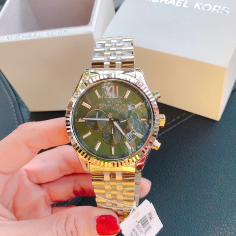Michael Kors Lexington |Nam Giới |Mặt Xanh Lá |Dây Kim Loại Vàng Gold |Máy Pin |Size Lớn 45mm