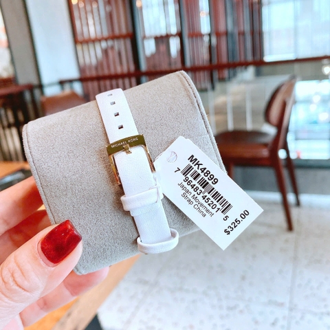 Micheal Kors Mini Darrington |Nữ Giới |Mặt Vuông |Vàng Gold |Dây Da Trắng |Máy Pin (Quartz) |Size 15mm