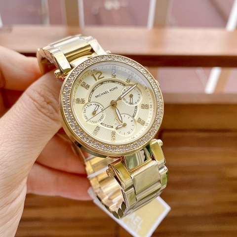 Michael Kors Mini Parker |Nữ Giới |Đính Đá |Dây Kim Loại Vàng Gold |Máy Pin (Quartz) |Size 33mm