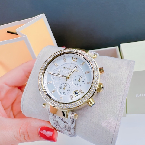 Michael Kors Parker Chronograph |Nữ Giới |Dây Da MK |Vàng Gold |Máy Pin |Size Lớn 39mm
