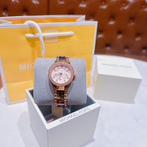 Michael Kors Parker Mini |Nữ Giới |Dây Kim Loại Mix Acetate Nâu |Máy Pin (Quartz) |Size 33mm