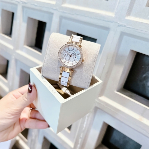 Micheal Kors Parker Mini |Nữ Giới |Rose Gold |Dây Kim Loại Mix Acetat Trắng |Máy Pin (Quartz) |Size 33mm