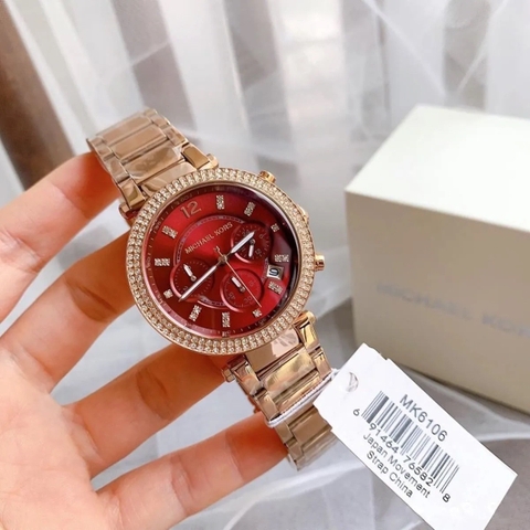 Michael Kors Parker |Nữ Giới |Mặt Đỏ |Dây Kim Loại Rose Gold |Máy Pin (Quartz) |Size 38mm