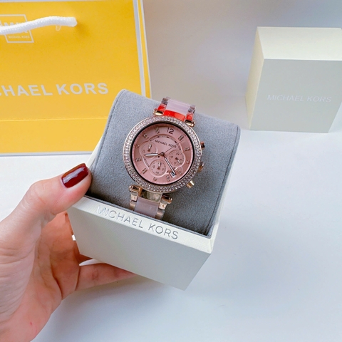 Michael Kors Parker |Nữ Giới |Mặt Màu Hồng |Dây Kim Loại Rose Gold Mix Acetate |Máy Pin (Quartz) |Size 38mm