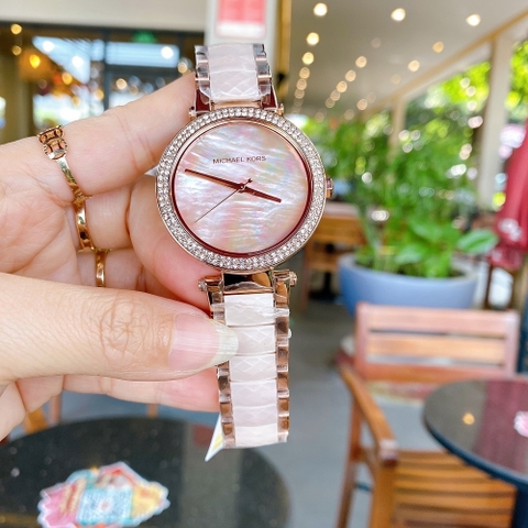 Michael Kors Parker |Nữ Giới |Rose Gold |Dây Kim Loại Mix Acetate Hồng |Máy Pin |Size Lớn 39mm