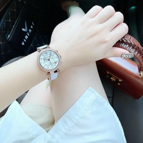Michael Kors Parker |Nữ Giới |Rose Gold |Dây Kim Loại Mix Acetate Trắng |Máy Pin |Size Lớn 39mm