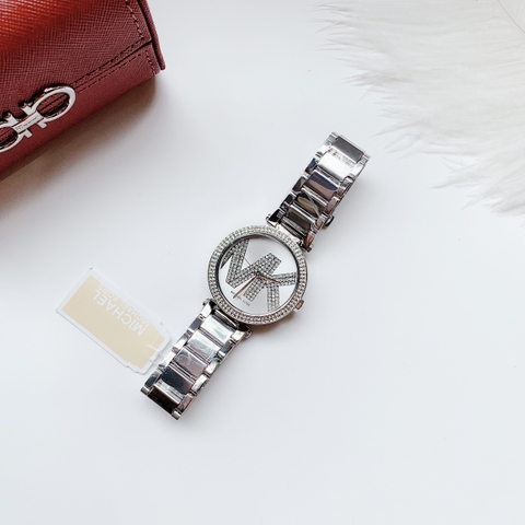 Michael Kors Parker |Nữ Giới |Trắng Silver |Đính Đá MK |Dây Kim Loại |Máy Pin |Size Lớn 39mm