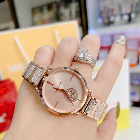 Michael Kors Portia |Nữ Giới |Rose Gold |Đính Đá |Dây Kim Loại |Máy Pin |Size Lớn 36mm