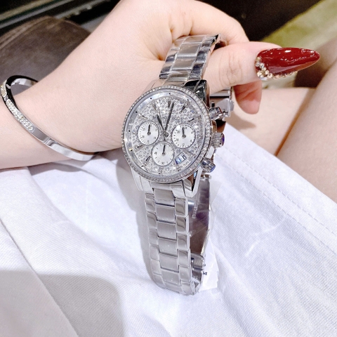 Michael Kors Ritz Choronograph |Nữ Giới |Mặt Full Đá |Dây Kim Loại Silver |Máy Pin (Quartz) |Size 37mm