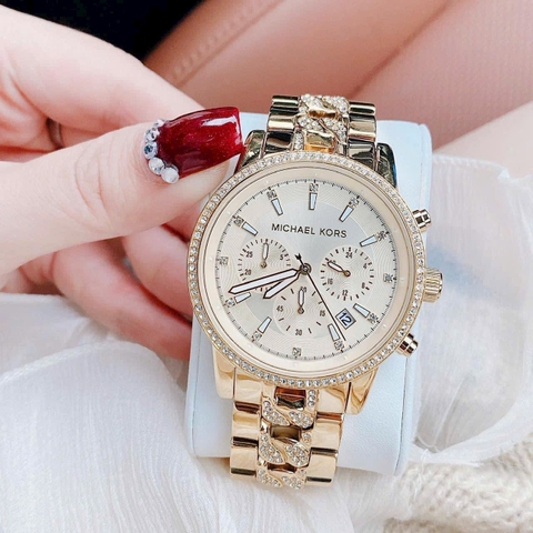 Michael Kors Ritz Chronograph |Nữ Giới |Vàng Gold |Dây Kim Loại |Máy Pin |Size Lớn 41mm